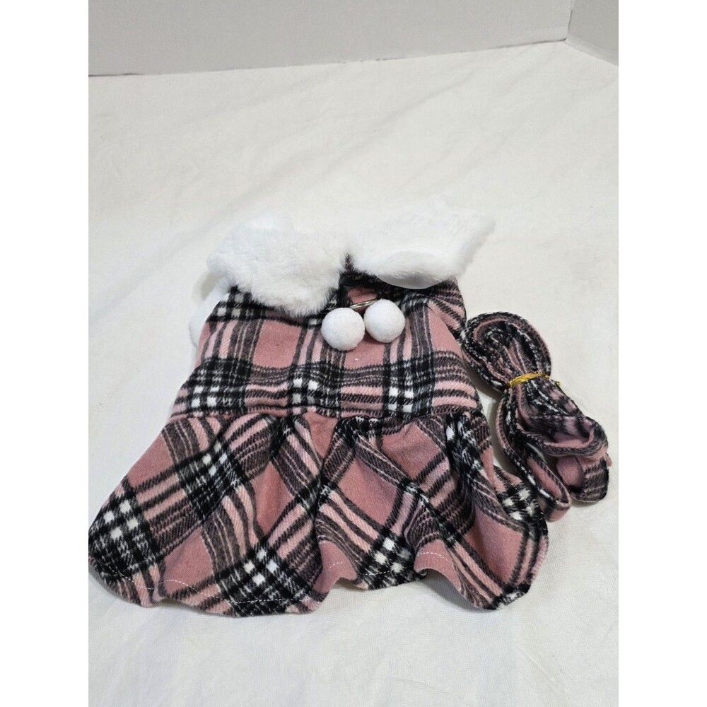 NWT YikeYo Pink and Black Plaid Dog Coat and Leash Size Small